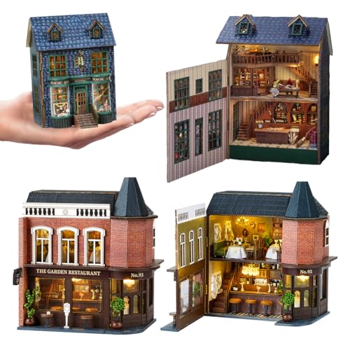 Iiecreat Miniatur-Haus-Set Book Nook, DIY, Miniaturhaus, Garten, 3D, Puppenhaus, Miniatur, aus Holz, mit Möbeln und LED-Lichtern, für Zuhause, kreative Geschenke (Mini-Home-C) von Iiecreat