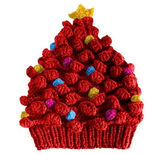 Illkjasfc Gestrickte Weihnachtsbaummütze, hält den Kopf warm, Dekorationen für Feiertage, Geburtstag, Neujahr, Party-Dekorationen von Illkjasfc