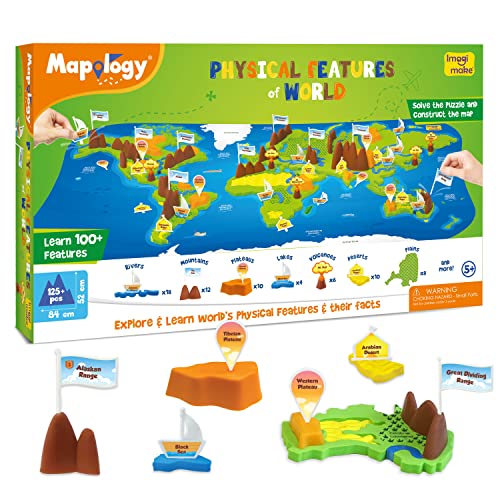 Imagimake Mapology Physical Features of World – Geographie für Kinder – Kinderpuzzle – Lern- und Lernspielzeug für Kinder 5–7 – Geschenk für 5, 6, 7, 8 und 9 Jahre alte Jungen und Mädchen von Imagimake