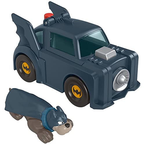 League of Super Pets Fisher-Price DC Super Pets HGL19 - DC Ace Figur und Batmobile-Jet Aufziehfahrzeug im Set, Spielzeug für Vorschulkinder ab 3 Jahren von Fisher-Price