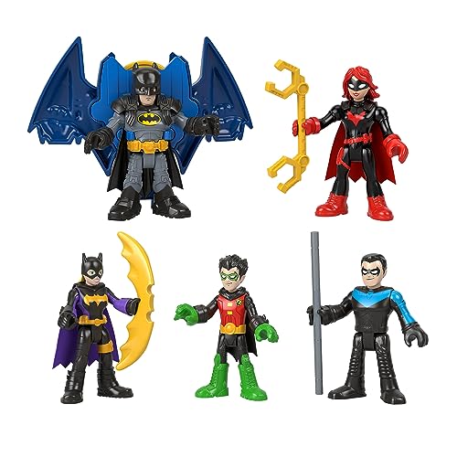 Fisher-Price Imaginext DC Super Friends Batman Spielzeugset mit 5 beweglichen Figuren und 7 Rollenspielzubehörteilen, Familien-Multipack, Vorschulspielzeug, HML03 von Fisher-Price