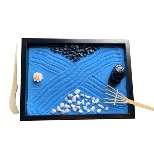 Zen-Garten-Set, japanisches Zen-Dekor, Mini-Steingarten, Meditationsgeschenk-Set, Zuhause, Büro, Schreibtischzubehör, Zen Sandgarten, Aqua Blue Sand Zen Stapelsteine, schwarze und weiße Steine und von Imamse