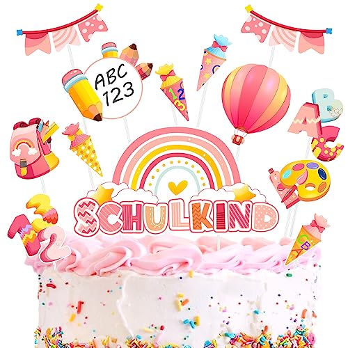 ImnBest Schulanfang Tortendeko, Tortendeko Einschulung - Cupcake Topper Dekorationen Kuchendeko Schulanfang, für Schulkind Junge Mädchen Geschenk und Tortendeko Schulanfang Party Deko. (gepudert) von ImnBest