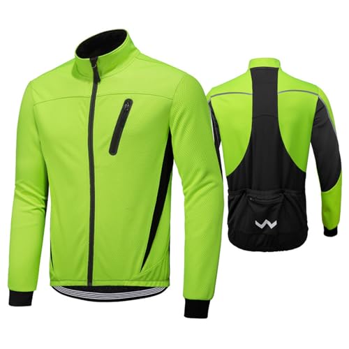 Herren-Fahrradjacke für Frühling und Herbst, hochelastisches Damen-Fahrradtrikot mit Reißverschlusstaschen, winddichte Outdoor-Fahrradoberteile für das Fahrtraining, hohe Sichtba(Size:XL,Color:Grün) von ImockA