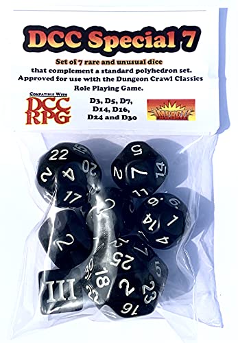 7 Unusual Dice Set Approved for Use with Dungeon Crawl Classics - Black von Impact! Miniatures