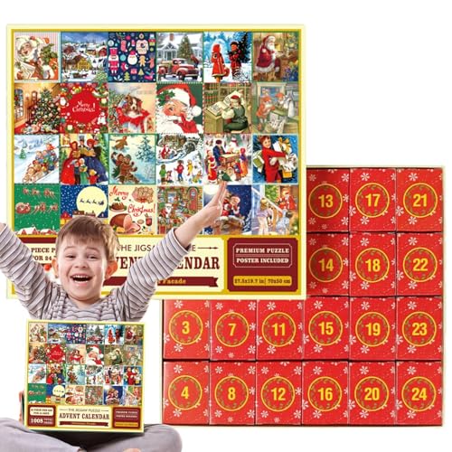 Adventskalender 2024 Puzzle, 24 Tage Weihnachten Countdown Kalender, 1008 Stück Rätsel Countdown Bis Weihnachten, Adventskalender-Puzzle Für Mädchen Und Jungens von Imtrub