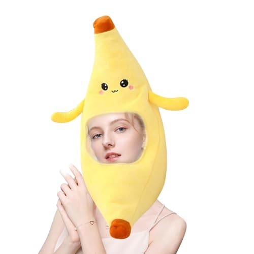 Imtrub Bananen-Kopfbedeckung – Plüsch-Obst-Cosplay-Kopfbedeckung, Bananenhut, Foto-Requisiten, Kostüm für Erwachsene, Halloween, Verkleiden und Rollenspiele Cosplay von Imtrub