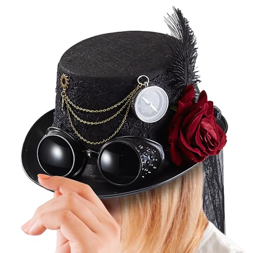 Imtrub Gothic Hut,Punk Hut | Cosplay Kopfschmuck Mit Abnehmbarer Rose Und Goggles Kette Accessoires Imtrub Gothic Hut,Punk Hut | Cosplay Kopfschmuck Mit Abnehmbarer Rose Und Goggles Kette Accessoires von Imtrub