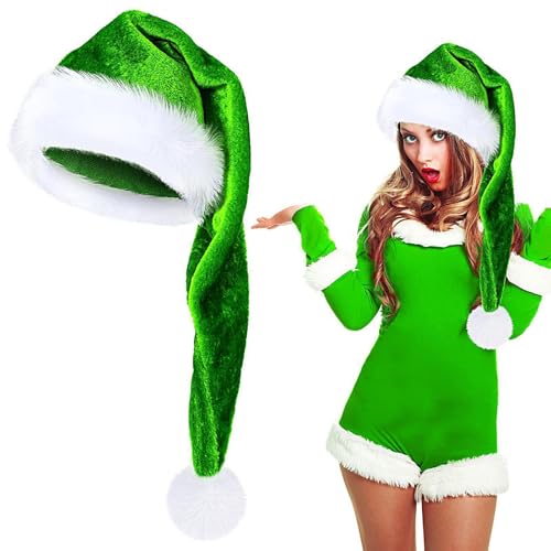 Imtrub Große Weihnachtsmütze aus weichem Samt, lange Weihnachtselfen, Cosplay-Kostüm, Unisex-Mütze für Weihnachten, Neujahr, Partys, Feiern von Imtrub