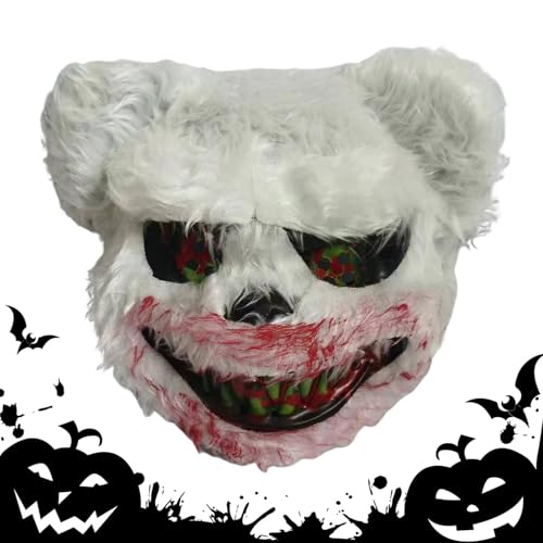 Imtrub Halloween gruselige Gesichtsbedeckung, Kopfbär Cosplay-Kostüm,Kinderkostüm Hasen-Gesichtsbedeckung mit blutigem Mund - Cosplay-Kostüm, gruselige Gesichtsbedeckung für Halloween, Neujahr, Ostern von Imtrub