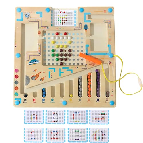 Imtrub Magnetisches Labyrinth-Puzzlespiel, magnetisches Farb- und Zahlenlabyrinth - Farblich passendes Puzzlebrett aus Holz mit Karten - Lernspielzeug, Feinmotorikspielzeug für Kinder im Vorschulalter von Imtrub