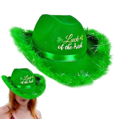 Imtrub St. Patrick's Day Cowboyhut | Irische Festivalmützen | Neuheit Filz St. Patricks Day Cowgirl Caps Kleeblatt für Frauen Party Kostüm Verkleiden von Imtrub