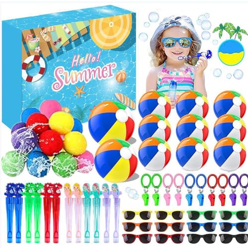 Imtrub - -Dekorationen, Pool- -Geschenke, 60 Stück Pool-Spielzeug, inklusive Kinder-Sonnenbrille, Strandball, Wasserballons und Seifenblasenstäben, Pool- -Wasserspielzeug von Imtrub