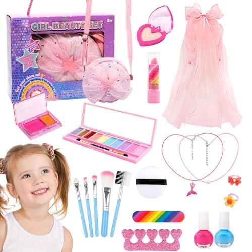 Imtrub Waschbares Kinder-Make-up-Set,Kinder-Make-up-Set, Waschbares echtes Kinder-Make-up-Spielset, Tragbarer Kosmetikkoffer, Schminkset für Kinder und Mädchen im Alter von 3–12 Jahren von Imtrub