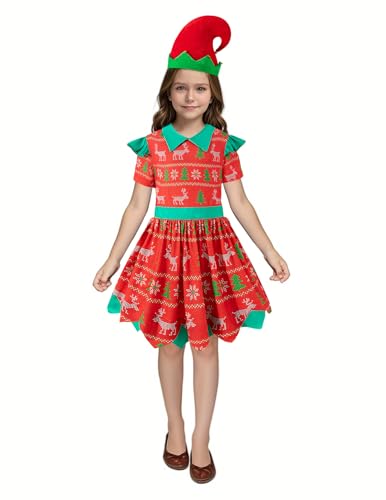 Elfenkostüm für Mädchen, Weihnachten, Cosplay, Urlaub, Party, Elfenkleid, Weihnachtsmann-Kostüm (7–8 Jahre) von InBakjade