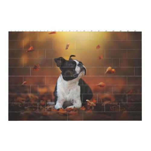 Boston Terrier Herbst Bokeh Hunde Hunde, Baustein-Block-Puzzles Puzzles Spielzeug Familienspiel von InOmak