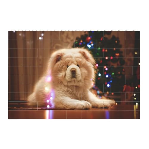 Chow Chow Weiße Flauschige Hunde Haustiere Hunde Weihnachten, Baustein-Block-Puzzles Puzzles Spielzeug Familienspiel von InOmak