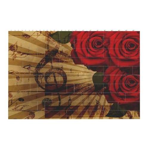 Grunge Rose Vintage Musik, Baustein-Block-Puzzles Puzzles Spielzeug Familienspiel von InOmak