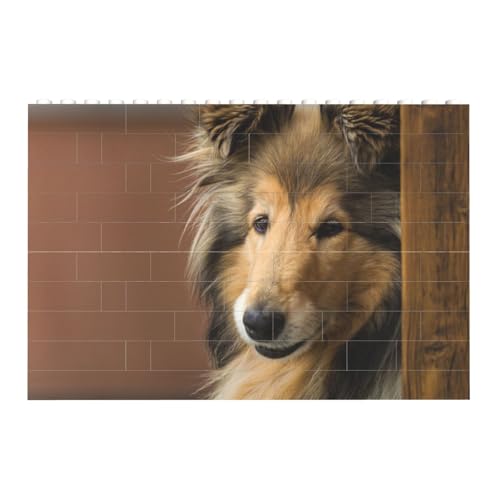 Langhaarcollie, Lassie-Hunde, große, Flauschige Hunde, Haustiere, Baustein-Block-Puzzles Puzzles Spielzeug Familienspiel von InOmak