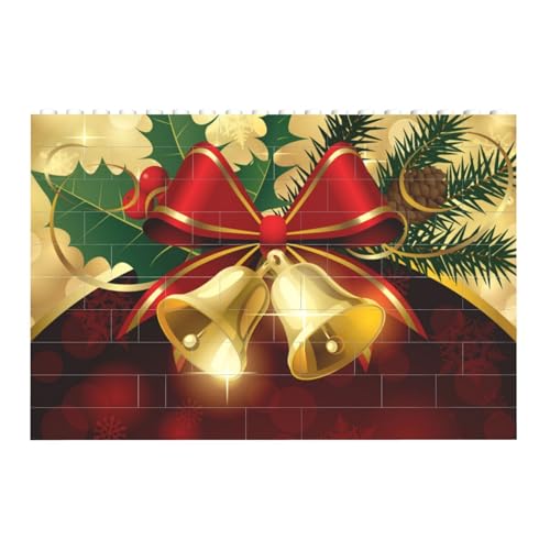 Weihnachten, rotes Band, Gold, Glocken, Baustein-Block-Puzzles Puzzles Spielzeug Familienspiel von InOmak