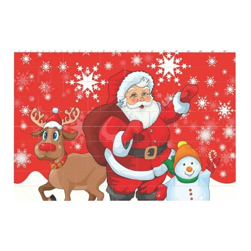 Weihnachtsmann, Rentier und Schneemann mit Schneeflocke bedruckt, Baustein-Block-Puzzles Puzzles Spielzeug Familienspiel von InOmak