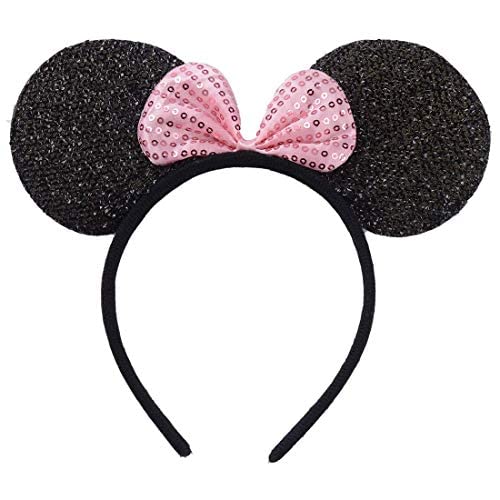 Inception Pro Infinite Haarreif Ohren Maus - Minnie - mit Pailletten - Karneval - Halloween - Farbe Schwarz Schleife Rosa - - Damen von Inception Pro Infinite