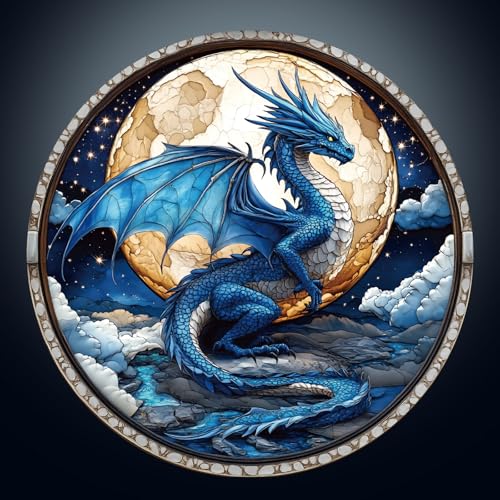 Holzpuzzle für Erwachsene, 300 Teile Holzpuzzle Tiere für Erwachsene Kinder, Einzigartiges Tierform Puzzle, 3D Blauer Drache im Mondlicht Unregelmäßige und einzigartige Rätsel(L-34 * 34cm) von Individz