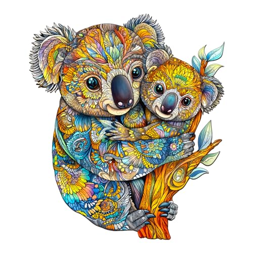 Holzpuzzle für Erwachsene, 230 Teile Holzpuzzle Tiere für Erwachsene Kinder, Einzigartiges Tierform Puzzle, Koala-Familie Unregelmäßige und einzigartige Rätsel(L-34 * 29.4cm) von Individz