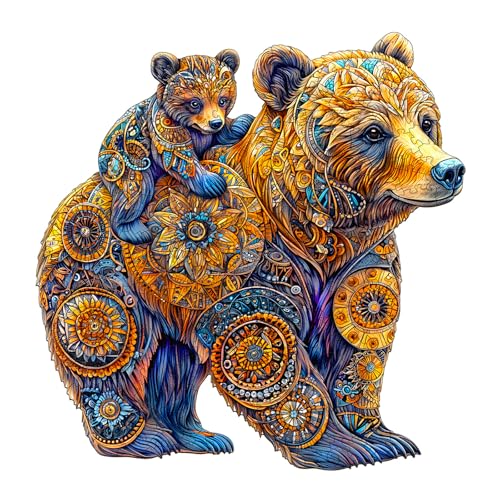 Holzpuzzle für Erwachsene, 275 Teile Holzpuzzle Tiere für Erwachsene Kinder, Einzigartiges Tierform Puzzle, Mutter Bär Unregelmäßige und einzigartige Rätsel(L-34 * 33.3cm) von Individz