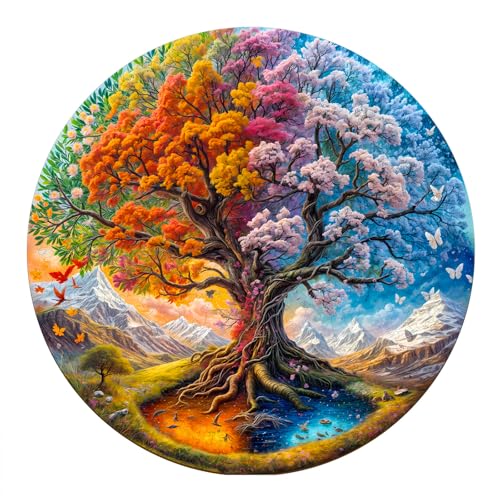 Holzpuzzle für Erwachsene, 300 Teile Holzpuzzle Tiere für Erwachsene Kinder, Einzigartiges Tierform Puzzle, Jahreszeitlicher Lebensbaum Unregelmäßige und einzigartige Rätsel(L-34 * 34cm) von Individz