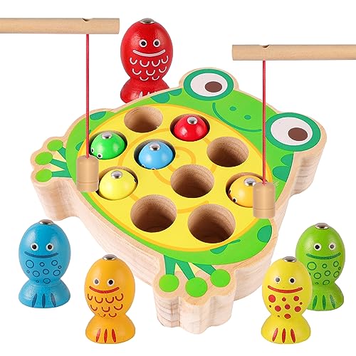 Magnetisches Angelspiel Holzspielzeug Magnet-Angelspielzeug Montessori Holzspielzeug Spielzeug ab 2-4 Jahre Lernen Feinmotorik Holz Angelspiel für Kinder Motorikspielzeug Holzspielzeug von Indrnif