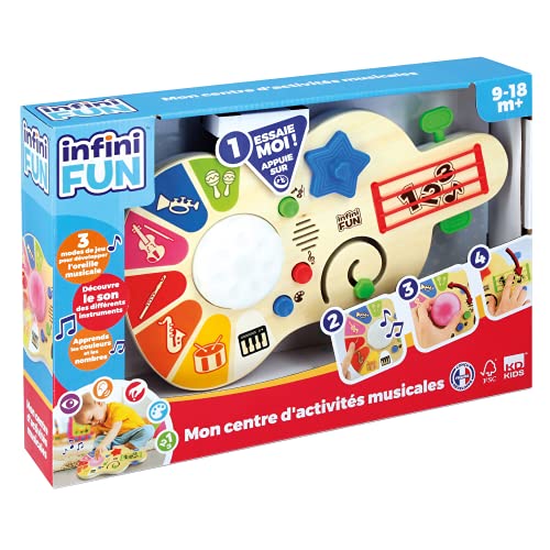 Infini Fun I21503 Musik-Aktivitätszentrum, elektronisches Aktivitäts-Spielzeug aus Holz, musikalische Erziehung, 9 Monate und mehr, französische Version, Multiple von Infini Fun