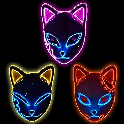 Infinity Gauntlet Demon Slayer Fox LED Leuchtende Maske mit Narbe Demon Slayer Cosplay Maske Japanische Anime Halloween Kostüm Party Requisiten von Infinity Gauntlet