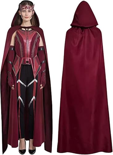 Infinity Gauntlet Wanda Maximoff Cosplay Kostüm Damen Scarlet Cosplay Hexe Umhang Maximoff Kopfbedeckung Komplettes Set Outfit Halloween Cosplay Kostüm von Infinity Gauntlet