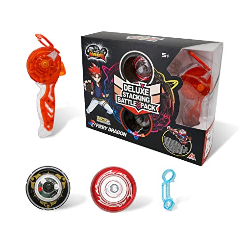 INFINITY NADO Leuchtkreisel mit Launcher mit aufsetzbarem Launcher Metallring, Kreisel für Kinder ab 5 Jahren Jungen, Battle Tops Spinning Tops Fiery Dragon, Rot von Infinity Nado