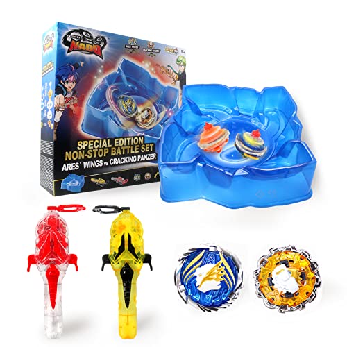 INFINITY NADO Non Stop Battle Arene Set, Packung mit 2 Tops von ARE'S Wings und Cracking Panzer, Kreisel für Kinder Metall Spielzeug Jungen, Kreisel Launcher, Spinning Tops Jungen ab 5 Jahr INFINITY NADO Non Stop Battle Arene Set, Packung mit 2 Tops von ARE'S Wings und Cracking Panzer, Kreisel für Kinder Metall Spielzeug Jungen, Kreisel Launcher, Spinning Tops Jungen ab 5 Jahr von Infinity Nado