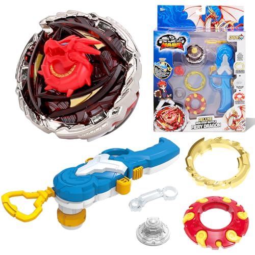 INFINITY NADO Kreisel für Kinder Metall Spielzeug Jungen, Battle Tops Launcher Spielzeug, Spinning Tops Jungen ab 5 Jahre, Kreisel Non-Stop Battle Deluxe Fiery Dragon von INFINITY NADO