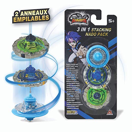 Infinity Nado Kreisel und 2 Aufsetzbare Ringe – Exklusives 3-in-1-Set mit 1 blauen Mini-Kreisel und 2 aufsetzbaren Ringen, Spielzeug für Kinder ab 5 Jahren, Battle Tops Kreisel Launcher, Spinning Tops von Infinity Nado