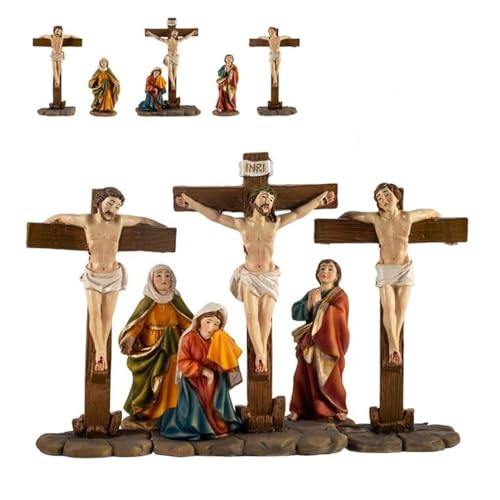 Inmaculada Romero IR Jesus gekreuzigt auf dem Kalvarienberg 5 Figuren 14 cm. Set der gekreuzigten Diebe in der Karwoche. Unisex. Länge (cm): 14. von Inmaculada Romero IR