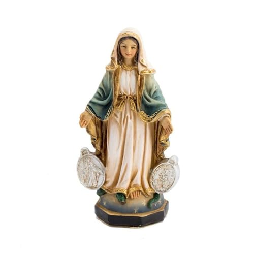 Inmaculada Romero IR Religiöse Figur der Wundertätigen Jungfrau 8 cm. Harzskulptur, Sockeldetail, seitliche Medaillenstatue. von Inmaculada Romero IR