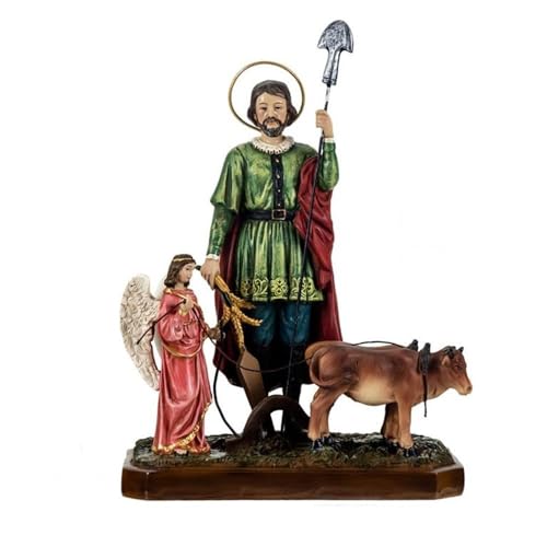 Inmaculada Romero IR San Isidro Labrador Figur 20 cm. Harz mit Ochsen-Detail, Engelsmuster der Bauern. Unisex. Länge (cm): 20. von Inmaculada Romero IR