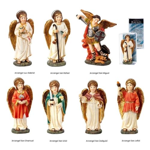 Inmaculada Romero IR Set mit 7 Erzengelfiguren 8 cm. Rafael Jofiel Zadquiel Uriel Chamuel Gabriel Miguel Skulpturen von Inmaculada Romero IR