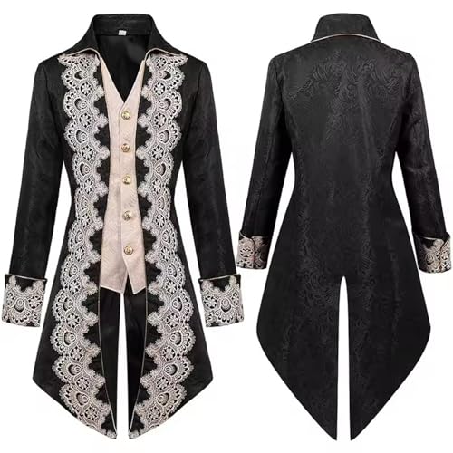 Inmeilifus Herren Mittelalter Kostüm Halloween Renaissance Steampunk Jacke Frack Vintage Gothic Smoking Viktorianisches Kostüm (Schwarz, XX-Large) von Inmeilifus