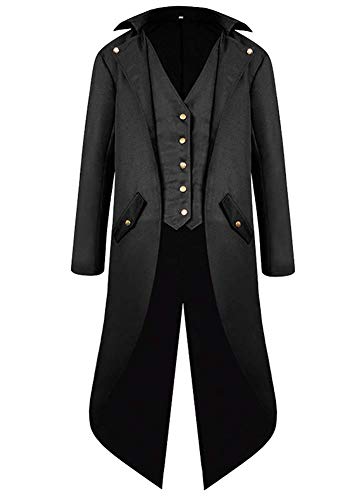 Inmeilifus Herren Steampunk Jacke Frack Halloween Kostüme Viktorianischer Mantel Gothic Cosplay Vintage Gehrock Uniform, Schwarz, 4XL von Inmeilifus