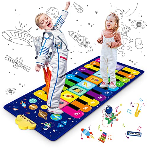 Innedu Klaviermatte, musikmatte Kinder, Sternenhimmel Musik Tanzmatte Keyboard Klavier Playmat Lernspielzeug Lustige Spielteppich mit 8 Instrumenten, 10 Liedern & 20 Tasten, 120 x 48 cm von Innedu