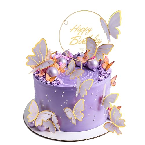 21 Stück Schmetterlinge Tortendeko, Tortendeko Geburtstag Schmetterling Cupcake Topper Lila dreidimensional schmetterlinge deko torte für Geburtstag Mädchen Hochzeitstorte Deko von InnoHHustle