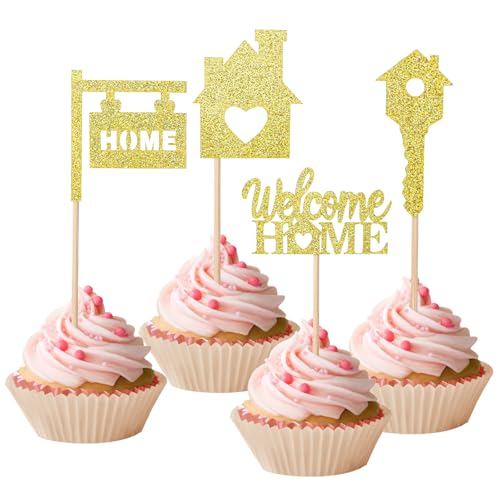 24 Stück Einweihungs Cupcake Dekorationen Sweet Home Cupcake Toppers Einweihungsparty Kuchendekoration für Willkommen Neues Zuhause Thema Party von InnoHHustle