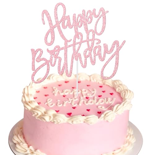 Happy Birthday Cake Topper, Pink Glitter Birthday Party Cake Decoration Supplies, Happy Birthday Cake Pick for Photo Booth Props, Happy Birthday Cake Bunting Decor for Anniversary Party Decoration von InnoHHustle