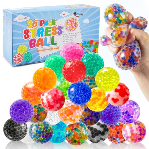 INSCRAFT Stressbälle-Set für Erwachsene, Squishy Fidget Toys mit hohem Widerstand, bunte Quetschbälle, lindert Stress und Angst, 36 Stück von Inscraft