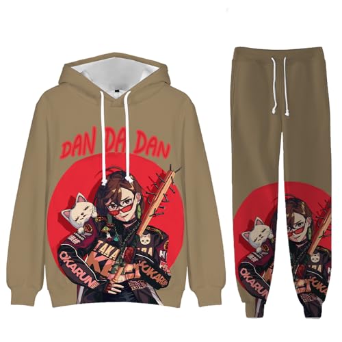 Insxuan DAN DA DAN Kapuzenpullover Hosen Sets Ayase Momo Kordelzug Kapuzenpullover und elastische Taille Hose Trainingsanzug 3 Stück Set Unisex Sweatshirt Hosen Sets Anime gedruckt Anzüge von Insxuan